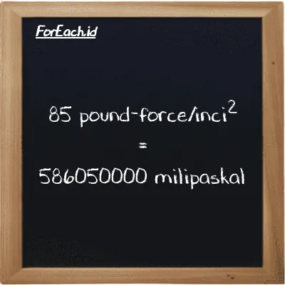 85 pound-force/inci<sup>2</sup> setara dengan 586050000 milipaskal (85 lbf/in<sup>2</sup> setara dengan 586050000 mPa)